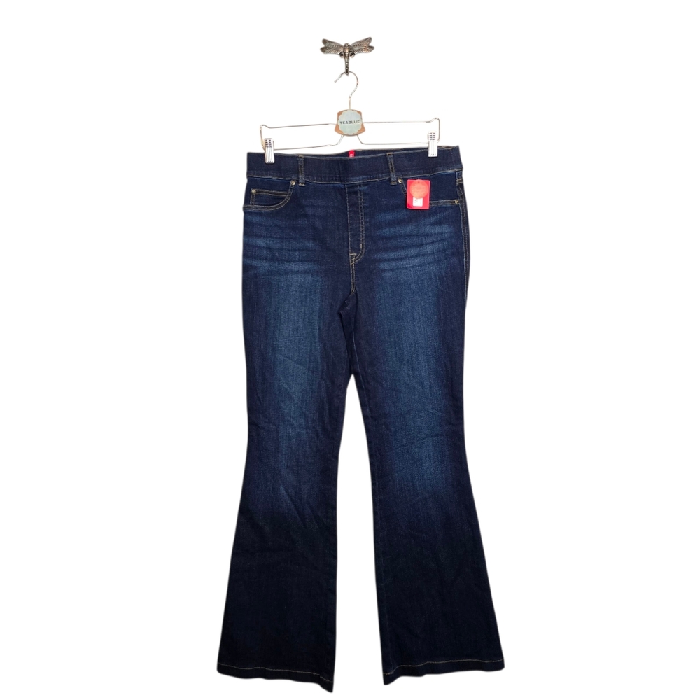 SPANX Flare Jeans High Rise Pull-On Stretch Denim Dark Wash Size XL 14-16